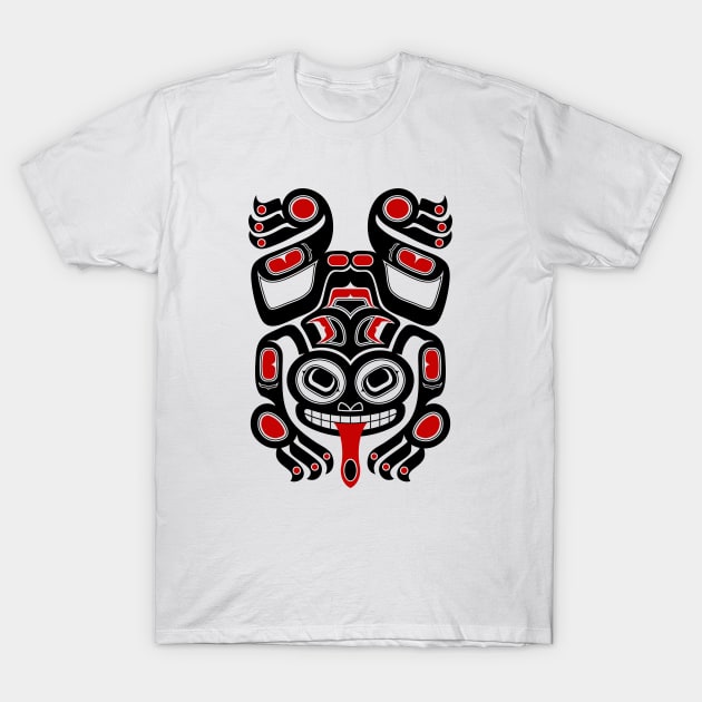 Red and Black Haida Spirit Tree Frog T-Shirt by jeffbartels